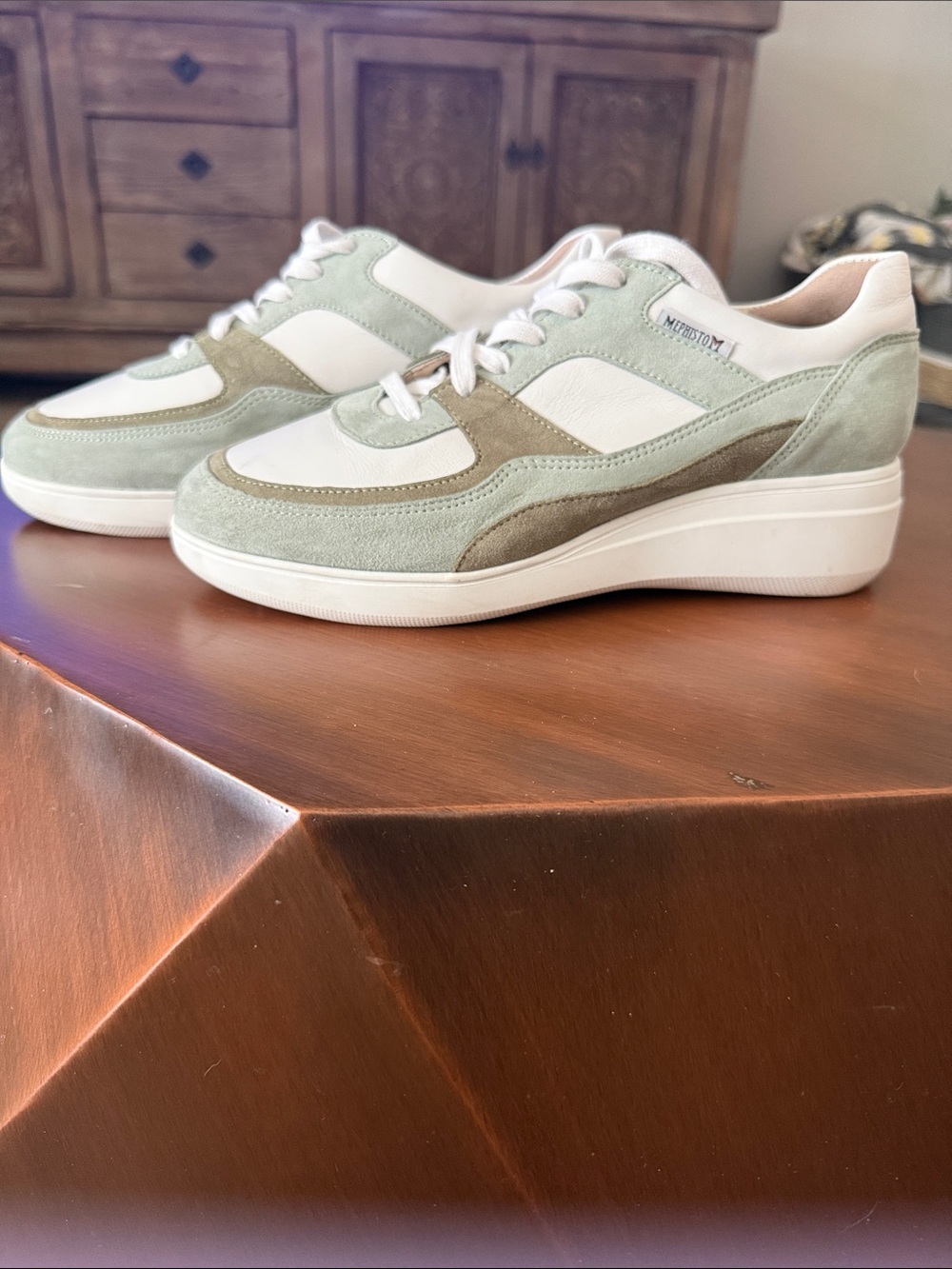 Mephisto Women's Suede & Leather Sneakers in Sage and White
